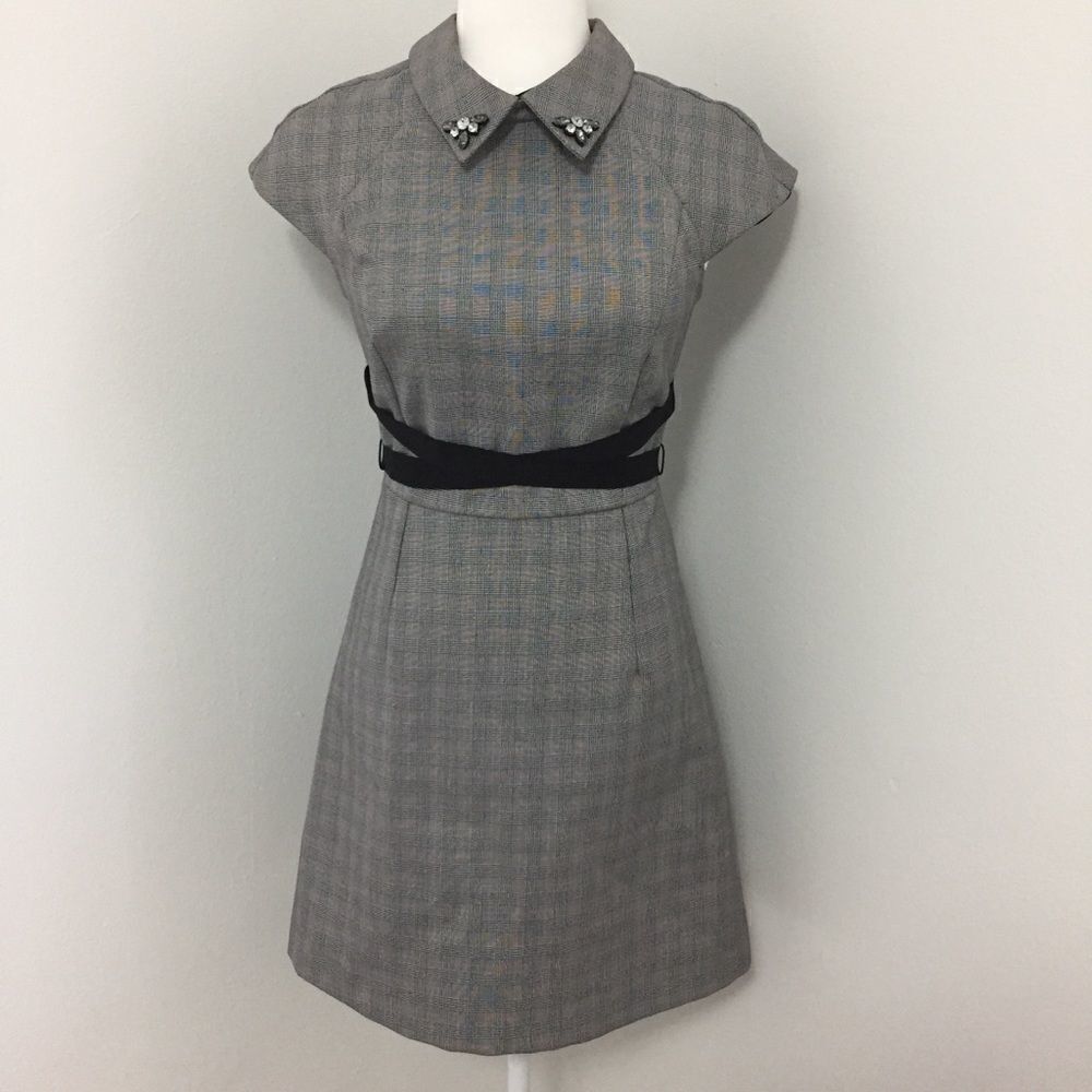 Zara Jeweled Collar Plaid Dress